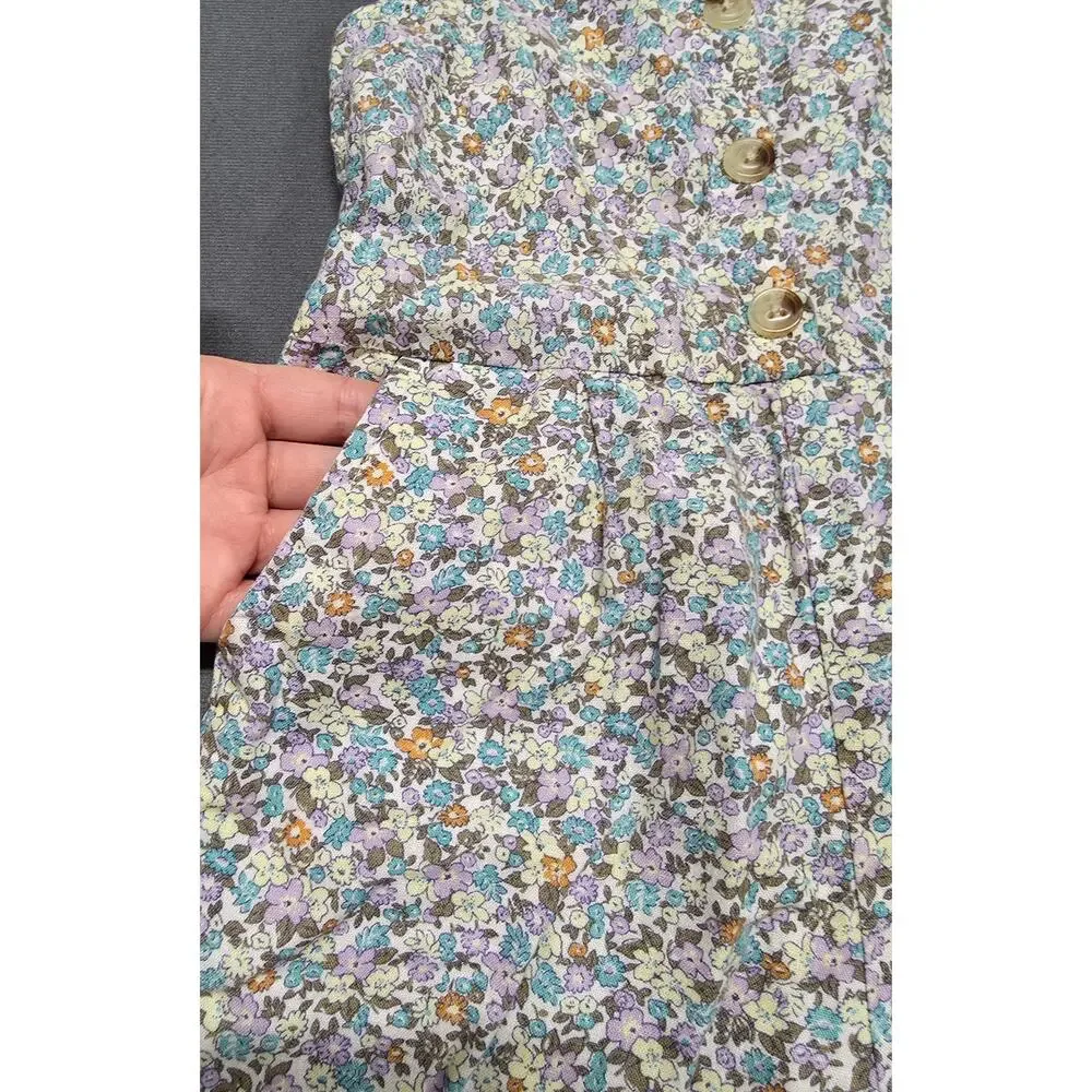 OshKosh Girls 4T Floral Jumpsuit Romper Linen Cottagecore Elastic Waist/Neck